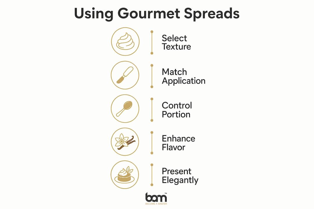 Infographie présentant les étapes d'utilisation des pâtes à tartiner gourmandes pour desserts