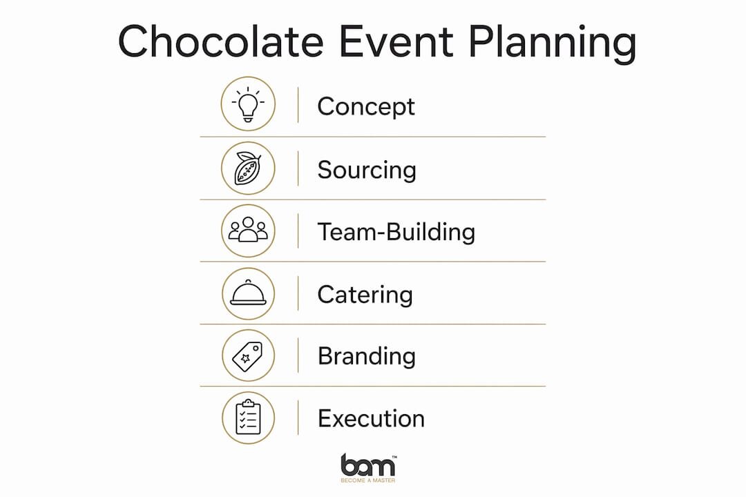 Infographie présentant les étapes de l'organisation d'un événement autour du chocolat