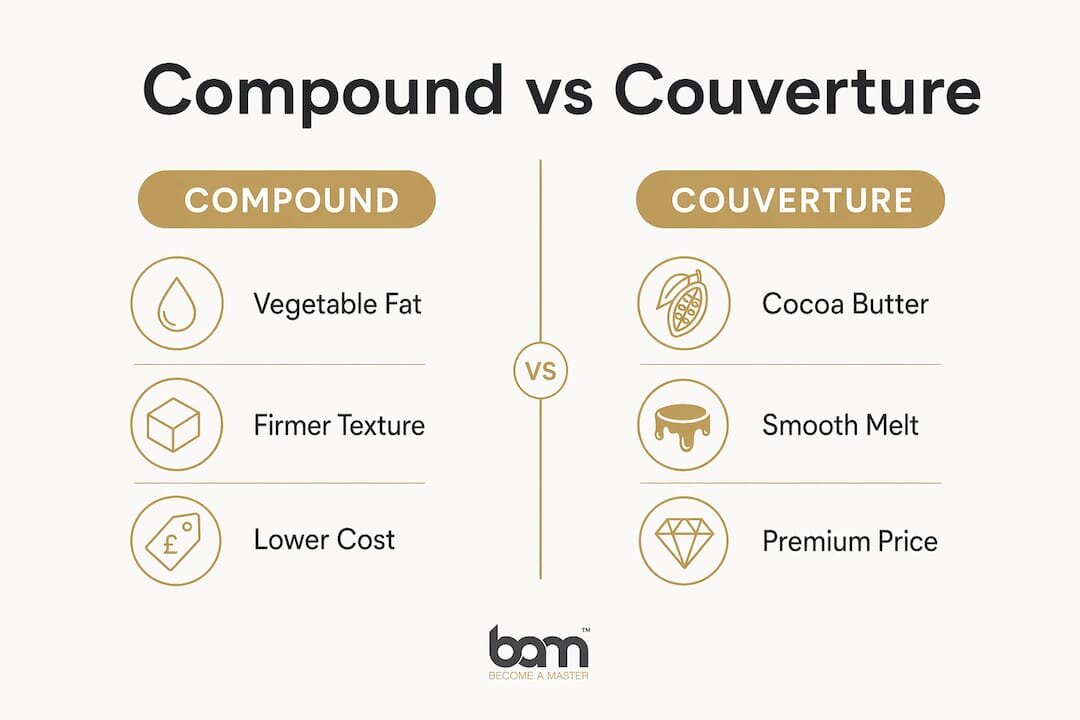 Infographie comparative entre le chocolat de composition et le chocolat de couverture
