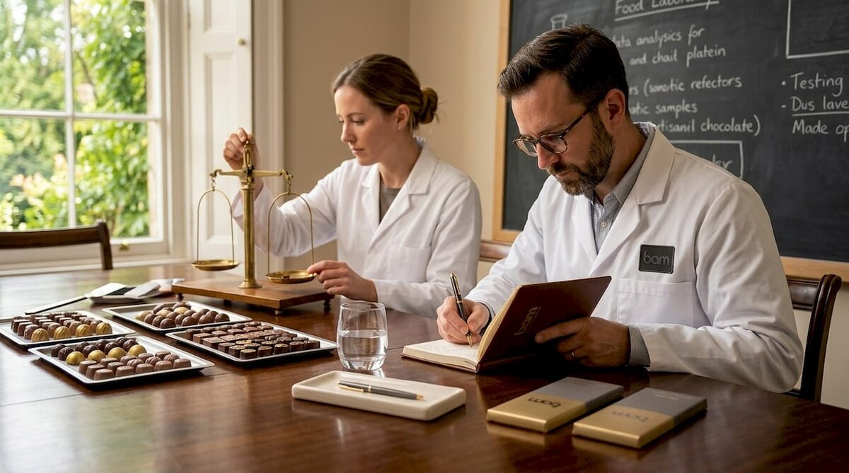 Des scientifiques analysent des échantillons de chocolat en laboratoire