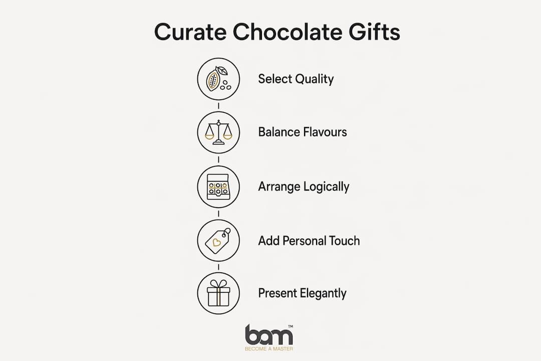 Infographie présentant les étapes à suivre pour composer des coffrets cadeaux autour du chocolat