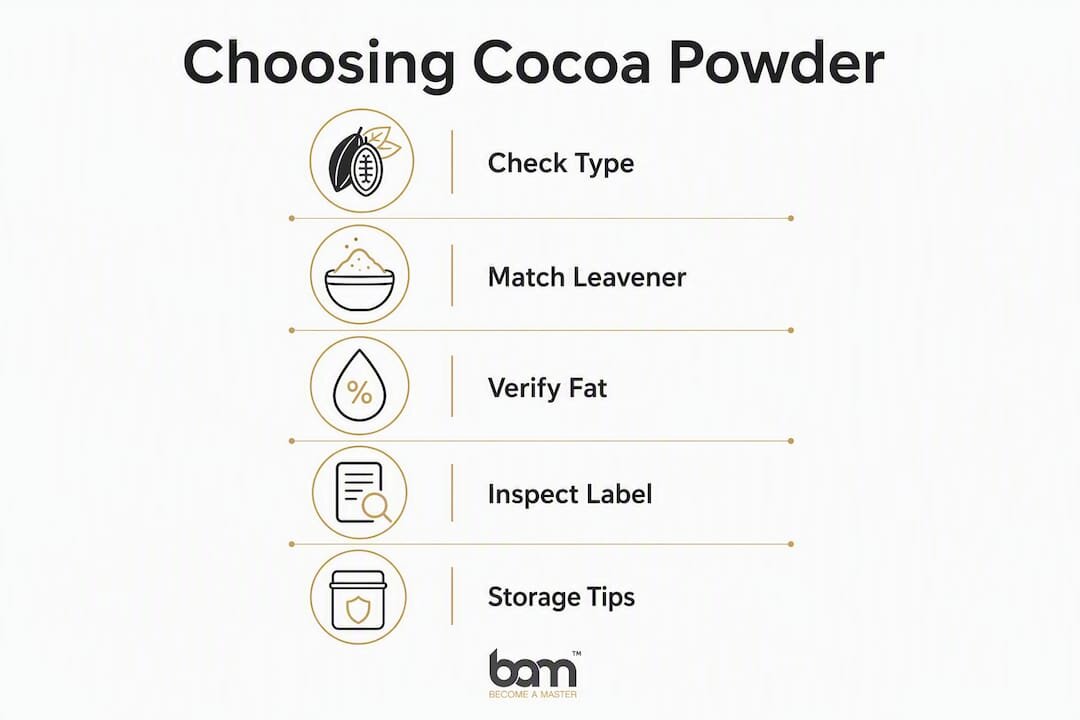 Infographie présentant les étapes de sélection de la poudre de cacao