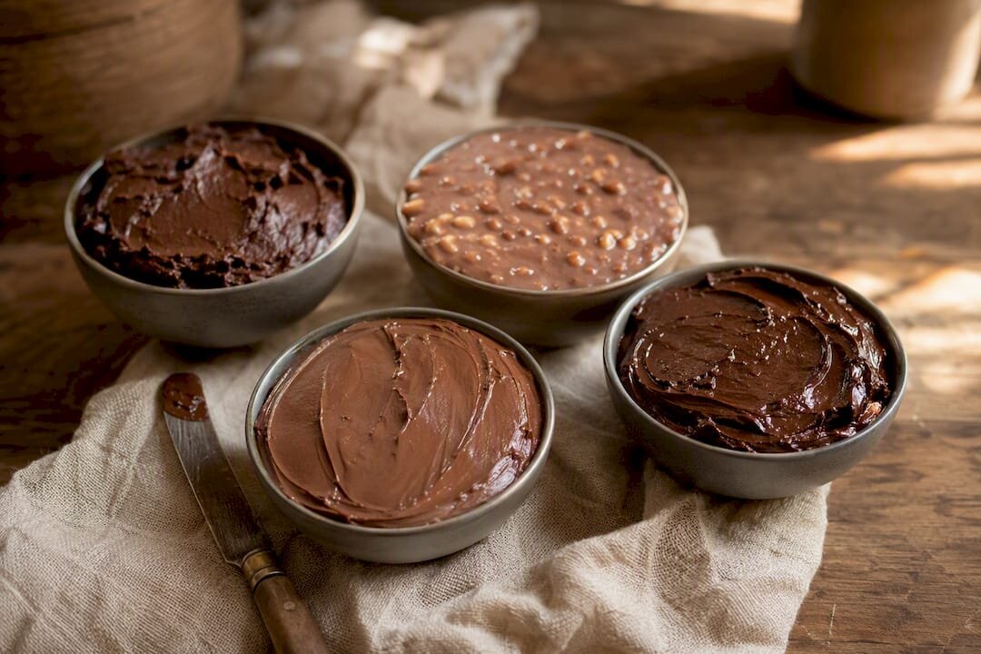 Assortiment de pâtes à tartiner au chocolat dans des bols