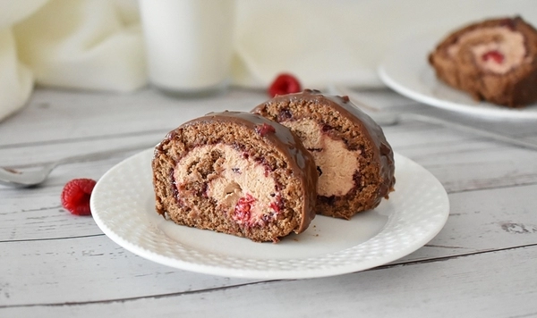 roulade au chocolat et aux framboises