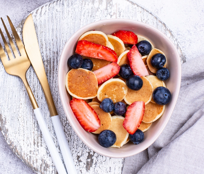mini pancakes américains avec la nouvelle pte à tartiner aux noisettes bam au cacao et sans sucre ajouté